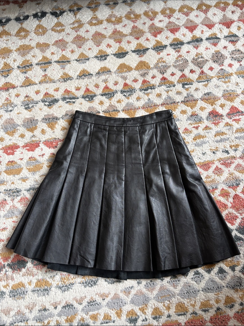 Halogen Black Pleated Genuine Leather Skirt - Women's